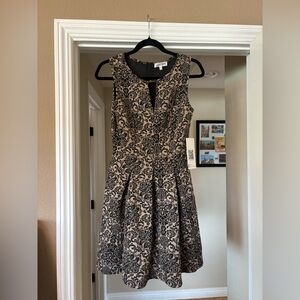 Emerald Sundae Black and Tan Patterned Midi Dress